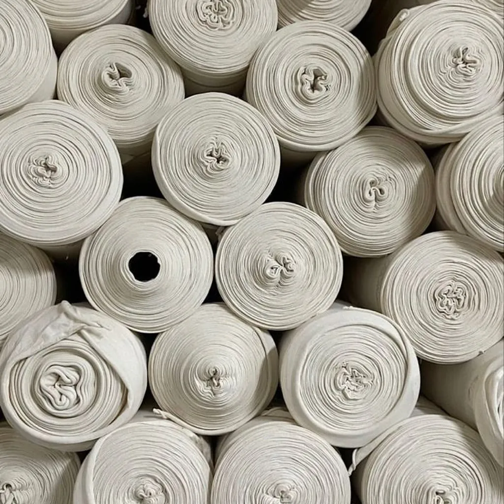 Rolls of cotton fabric stacked at the SSPL facility