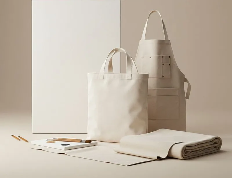 Cotton canvas tote bag, apron and folded fabric for different applications