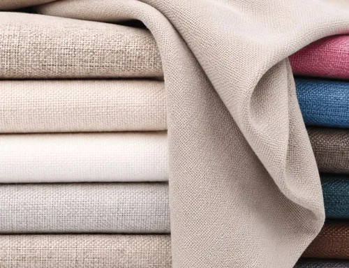Stacked folded cotton fabrics in neutral and coloured shades